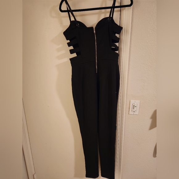 S-Black Bodycon Cutout Jumpsuit - Picture 2 of 5